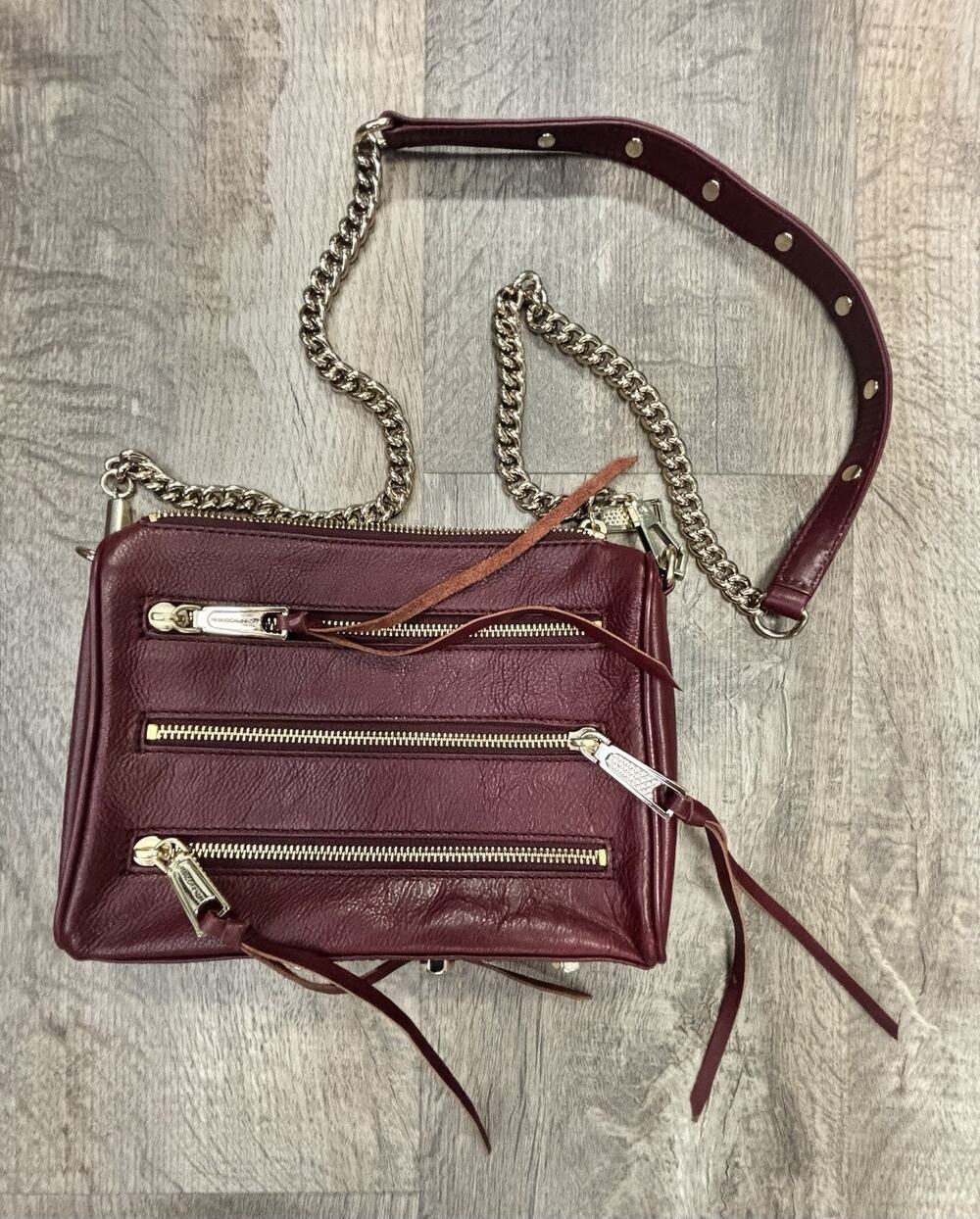 Rebecca Minkoff Mini 5 Zip Crossbody Bag Burgundy Leather Gold Hardware Clutch